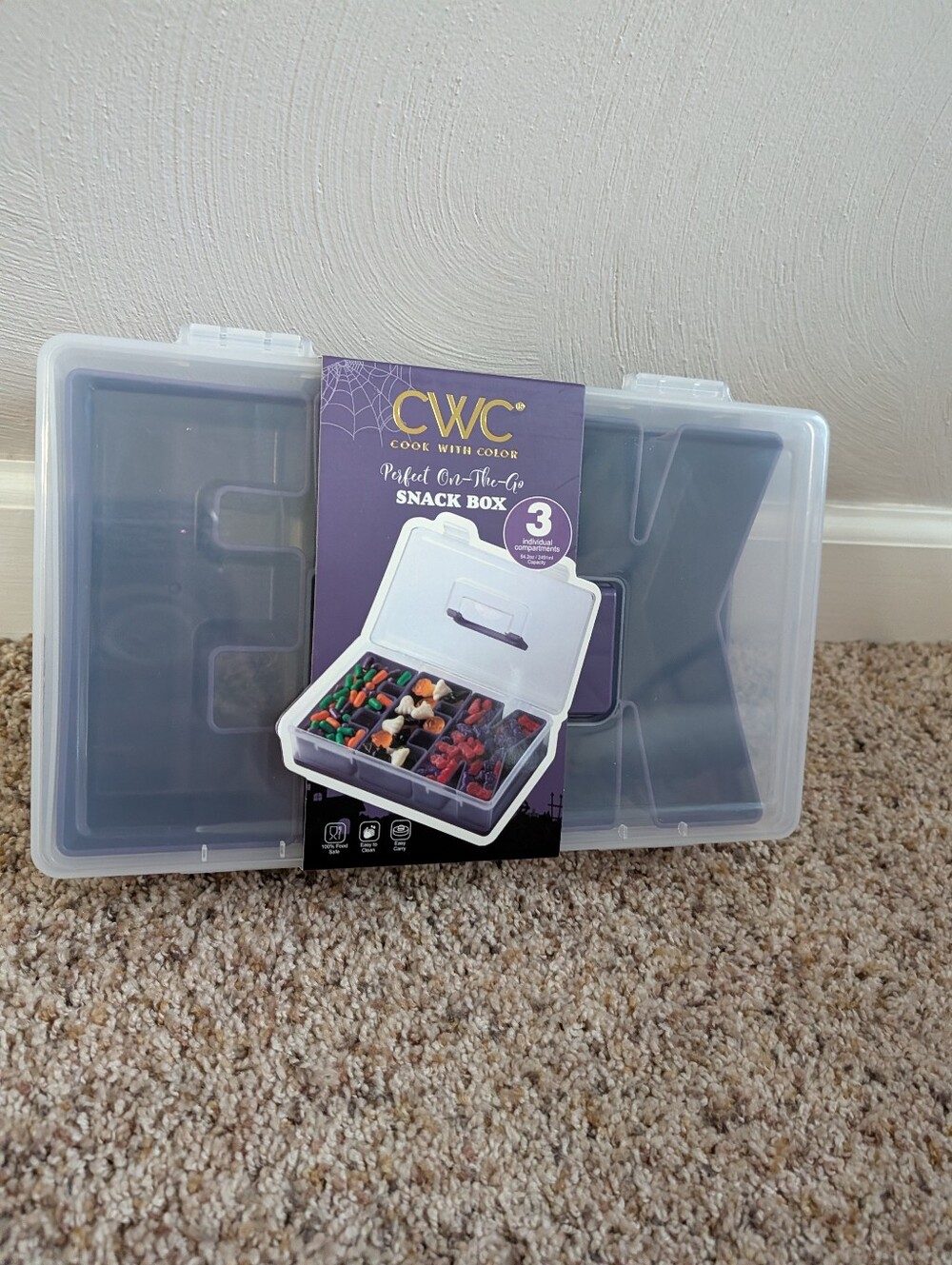 CWC Cook With Color 3-Compartment Clear Snack Box